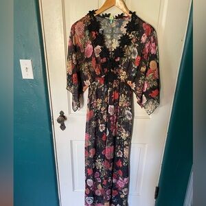 Farm Rio Black Sheer Women's maxi Dress